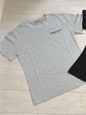 Essentials Short Sleeve Tee in Heather Gray with Black Logo